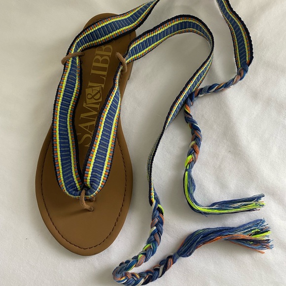 SAM&LIBBY Minimalist Multicolor Braided Wrap Strap Gladiator Flat Sandals Sz 7.5 - Picture 4 of 11